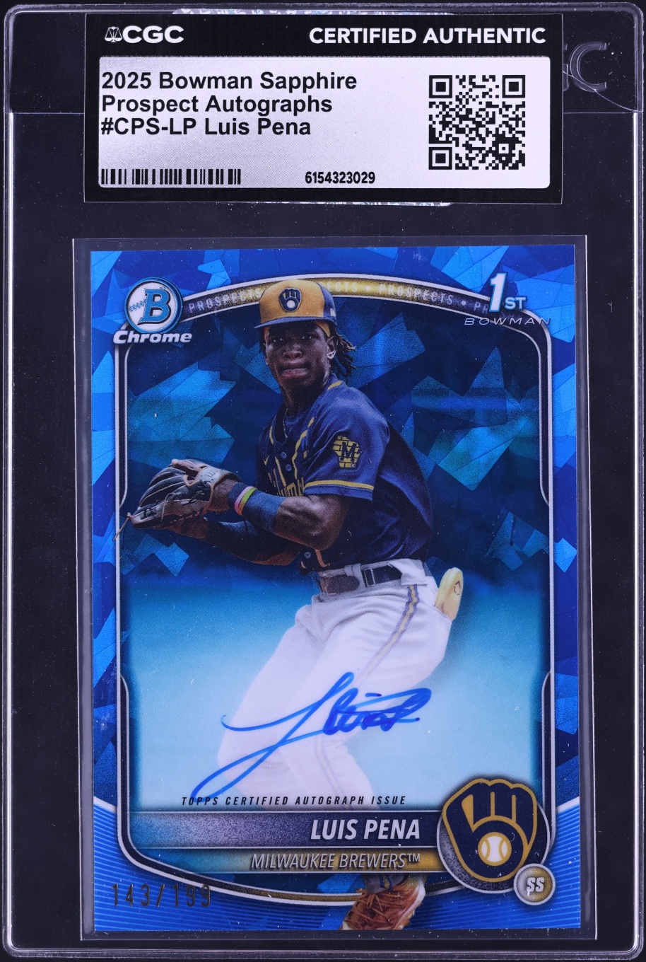 2025 Bowman Chrome Sapphire Luis Pena PROSPECT AUTO /199 #CPS-LP CGC AUTH