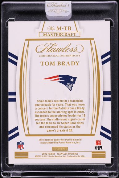 2022 Panini Flawless Mastercraft Platinum Tom Brady PATCH 1/1 #M-TB - Photo 2