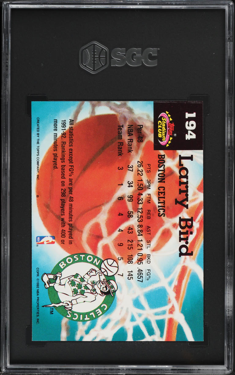 1992 Stadium Club Members Choice Only Larry Bird #194 SGC 8