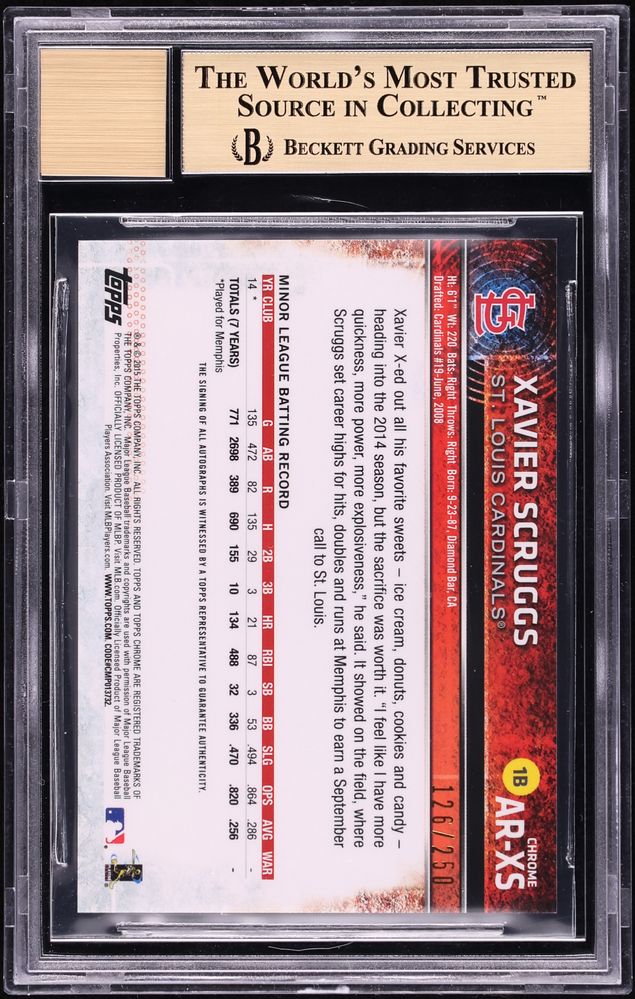 2015 Topps Chrome Purple Refractor Xavier Scruggs ROOKIE AUTO /250 #AR-XS BGS 9.5 GEM MINT