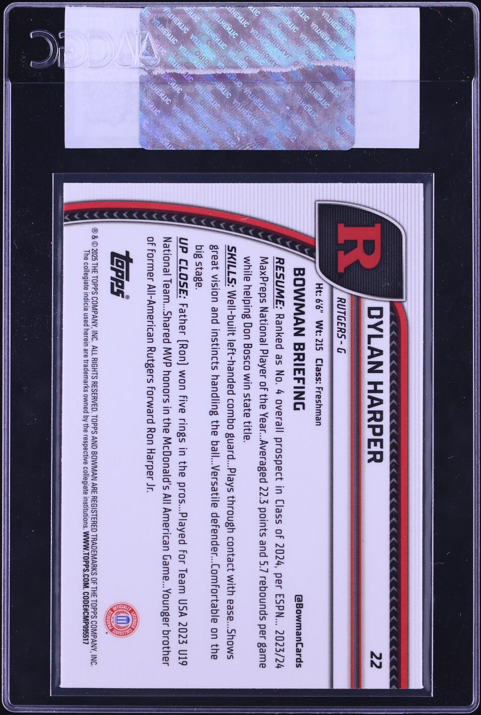 2024 Bowman Chrome University Sky Blue Refractor Dylan Harper RC #22 CGC AUTH