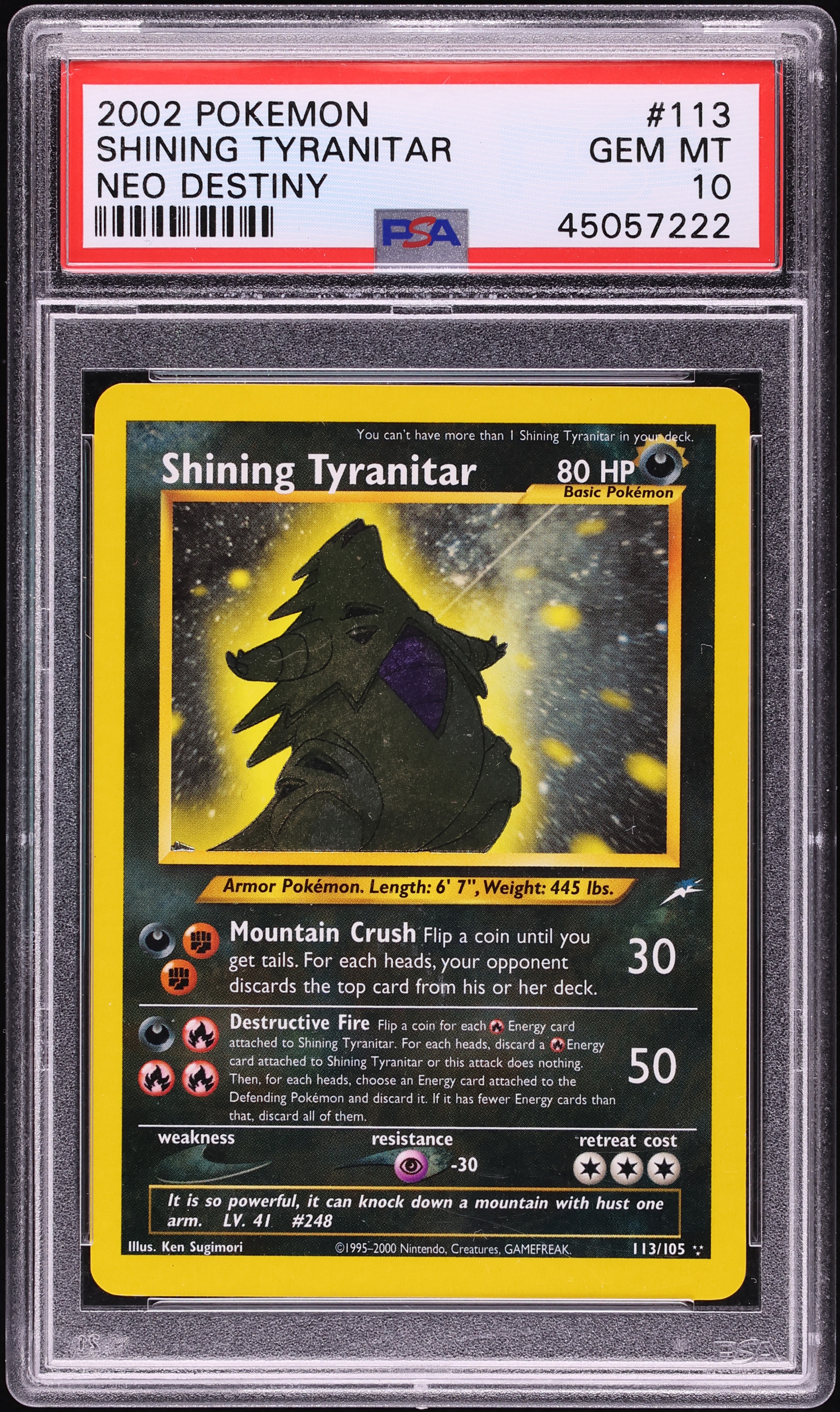 2002 Pokemon Neo Destiny Shining Tyranitar #113 PSA 10 GEM MINT