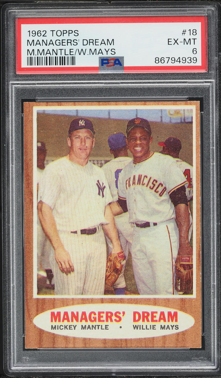 1962 Topps Mickey Mantle & Willie Mays MANAGERS DREAM #18 PSA 6 EXMT