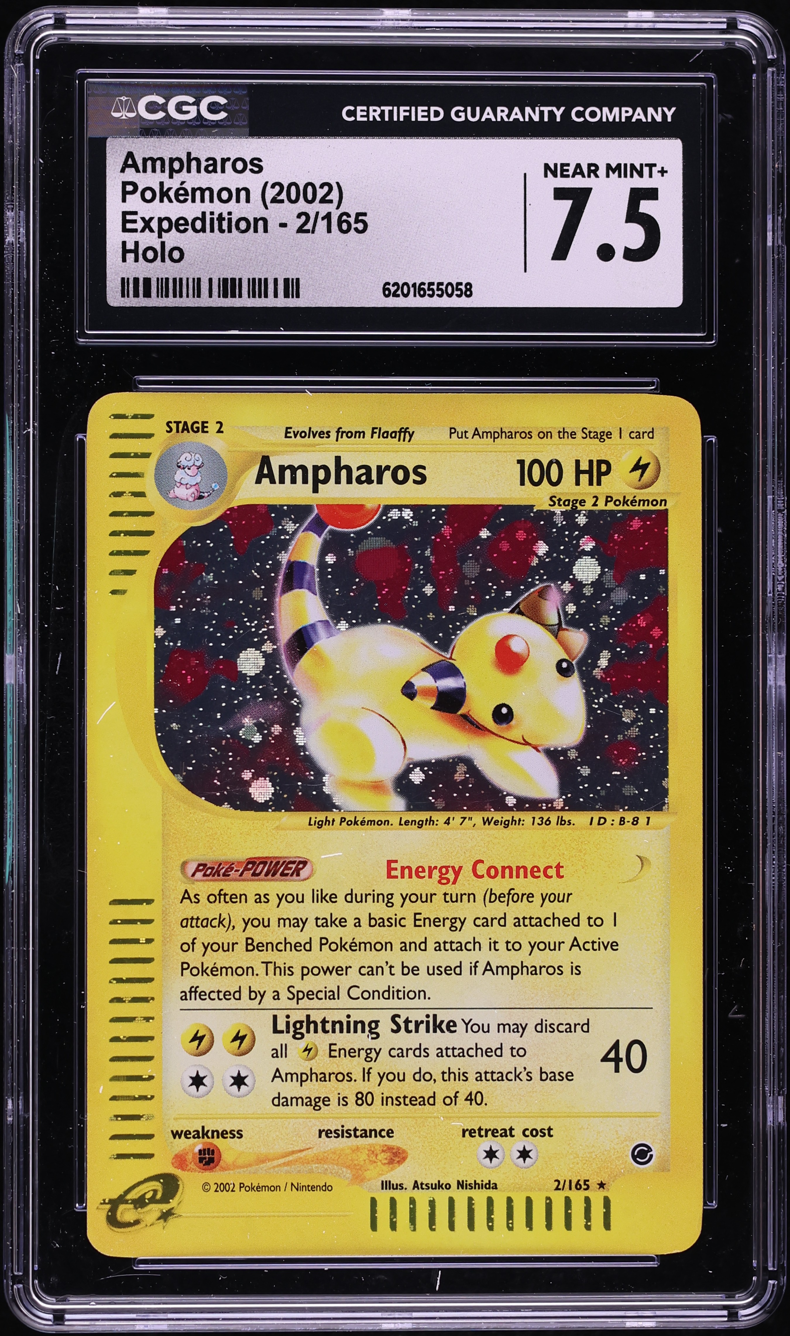 2002 Pokemon Expedition Holo Ampharos #2 CGC 7.5 NRMT+