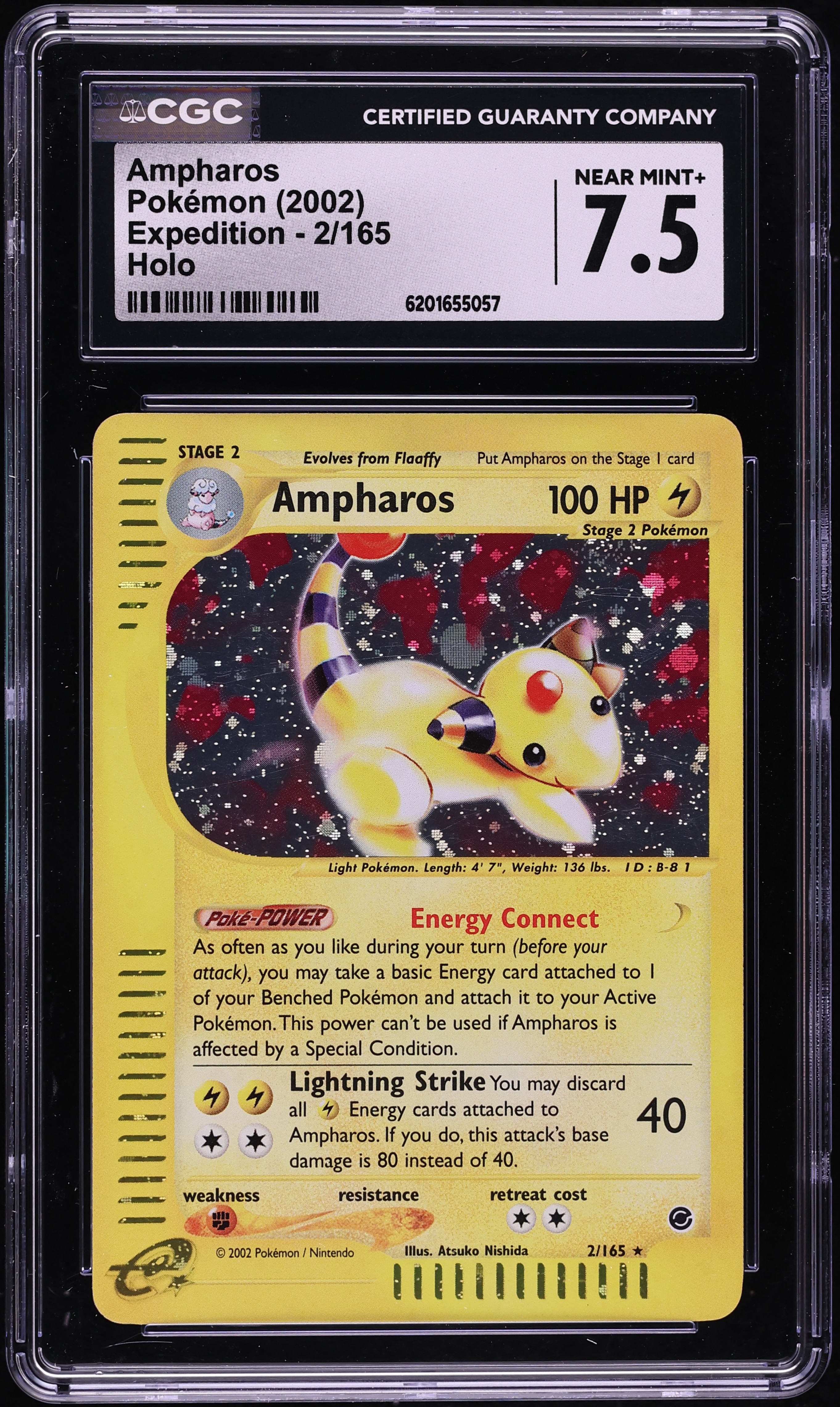 2002 Pokemon Expedition Holo Ampharos #2 CGC 7.5 NRMT+