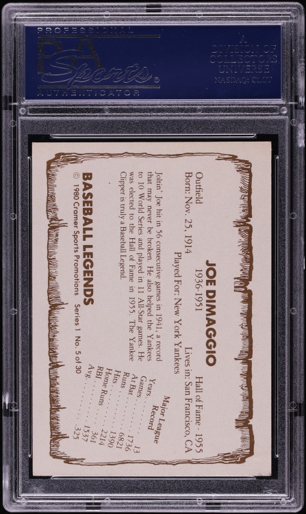 1980 Pacific Legends Joe DiMaggio AUTO #5 PSA/DNA AUTH