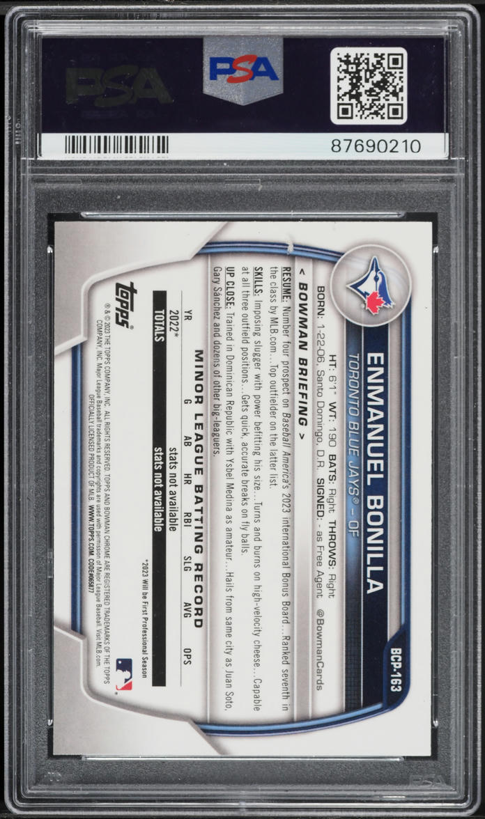 2023 Bowman Chrome Shimmer Refractor Enmanuel Bonilla PROSPECT  #BCP163 PSA 10 GEM MINT