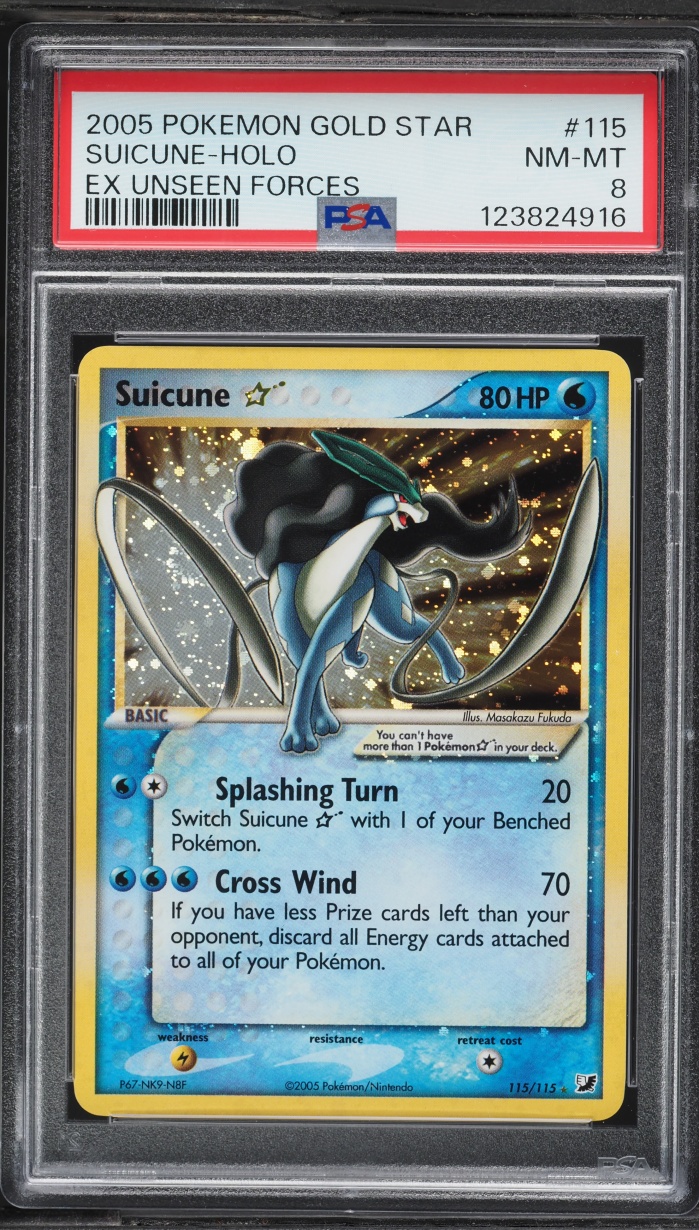 2005 Pokemon EX Unseen Forces Holo Suicune Gold Star #115 PSA 8 NM-MT