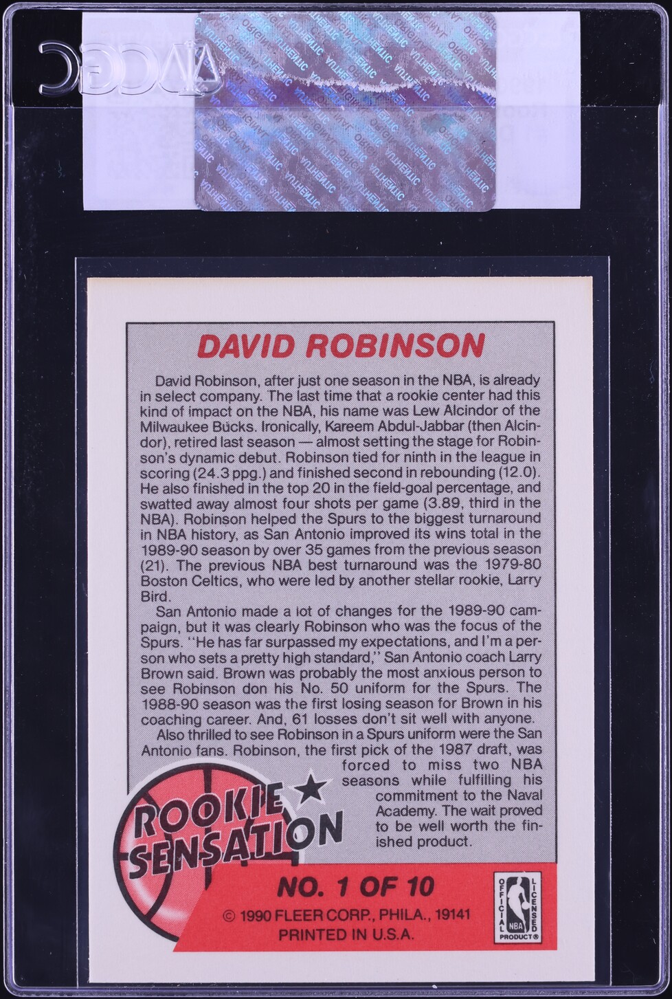 1990 Fleer Sensation David Robinson ROOKIE #1 CGC AUTH
