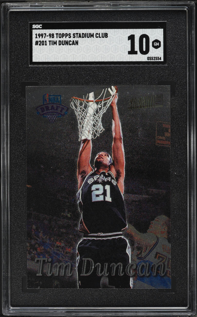 1997 Stadium Club Basketball Tim Duncan ROOKIE #201 SGC 10 GEM MINT