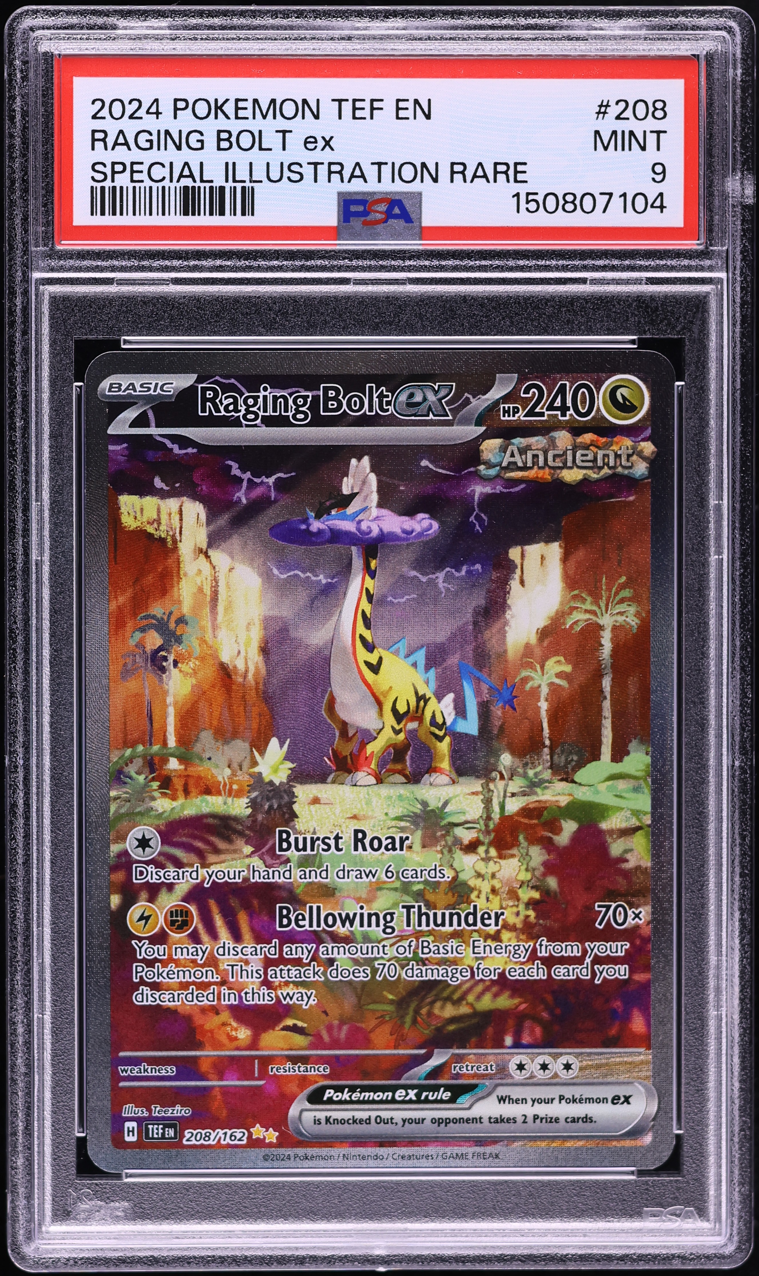 2024 Pokemon Scarlet & Violet Temporal Forces SIR Raging Bolt Ex #208 PSA 9 MINT