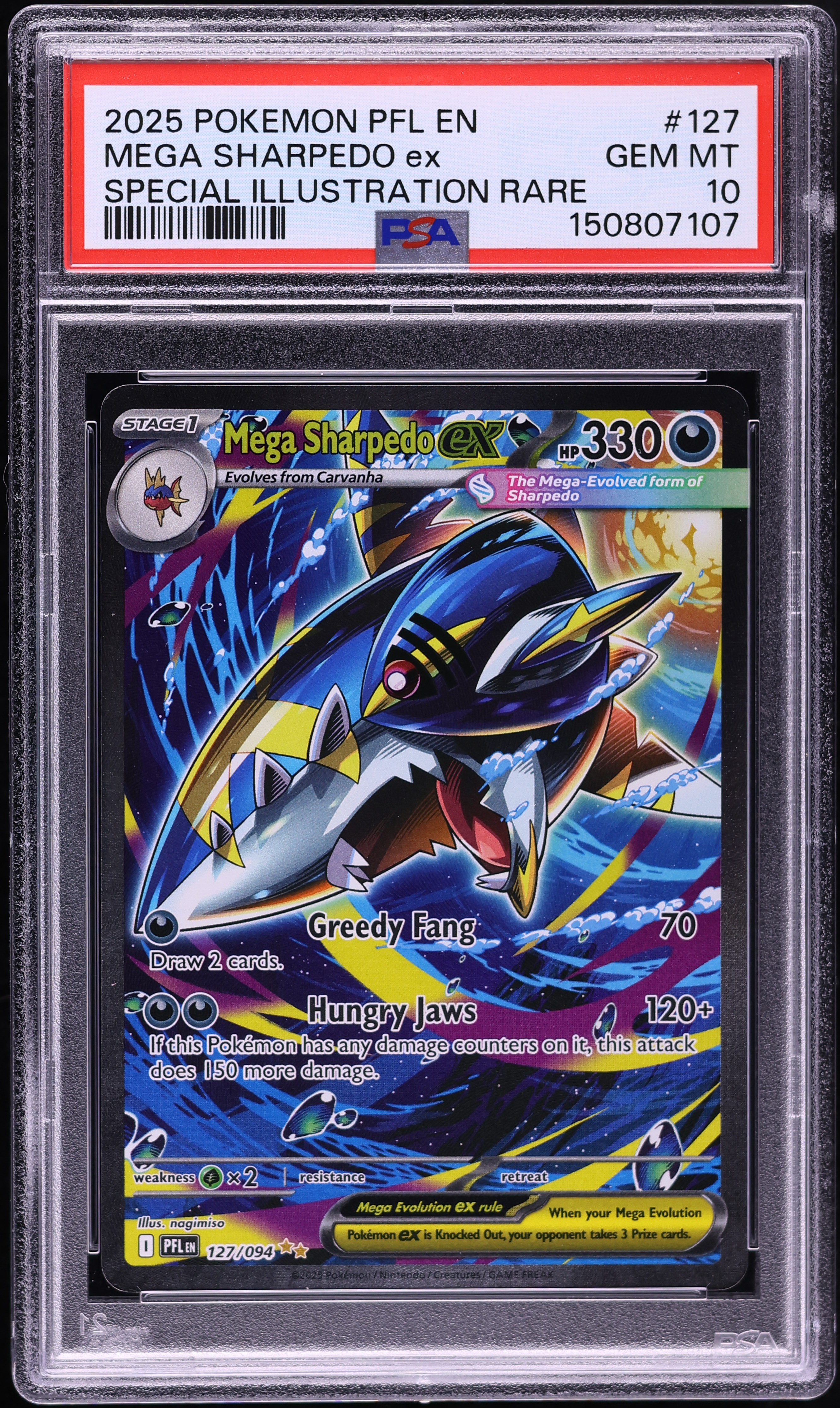 2025 Pokemon Mega Evolution Phantasmal Flames SIR Mega Sharpedo Ex #127 PSA 10 GEM MINT