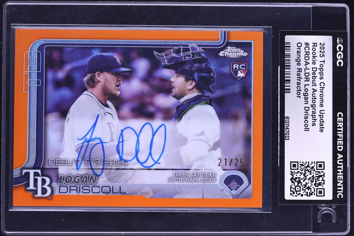 2025 Topps Chrome Update Debut Orange Refractor Logan Driscoll ROOKIE AUTO /25 CGC AUTH