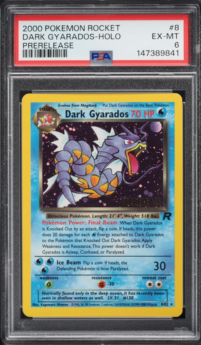 2000 Pokemon Team Rocket Prerelease Holo Dark Gyarados #8 PSA 6 EXMT