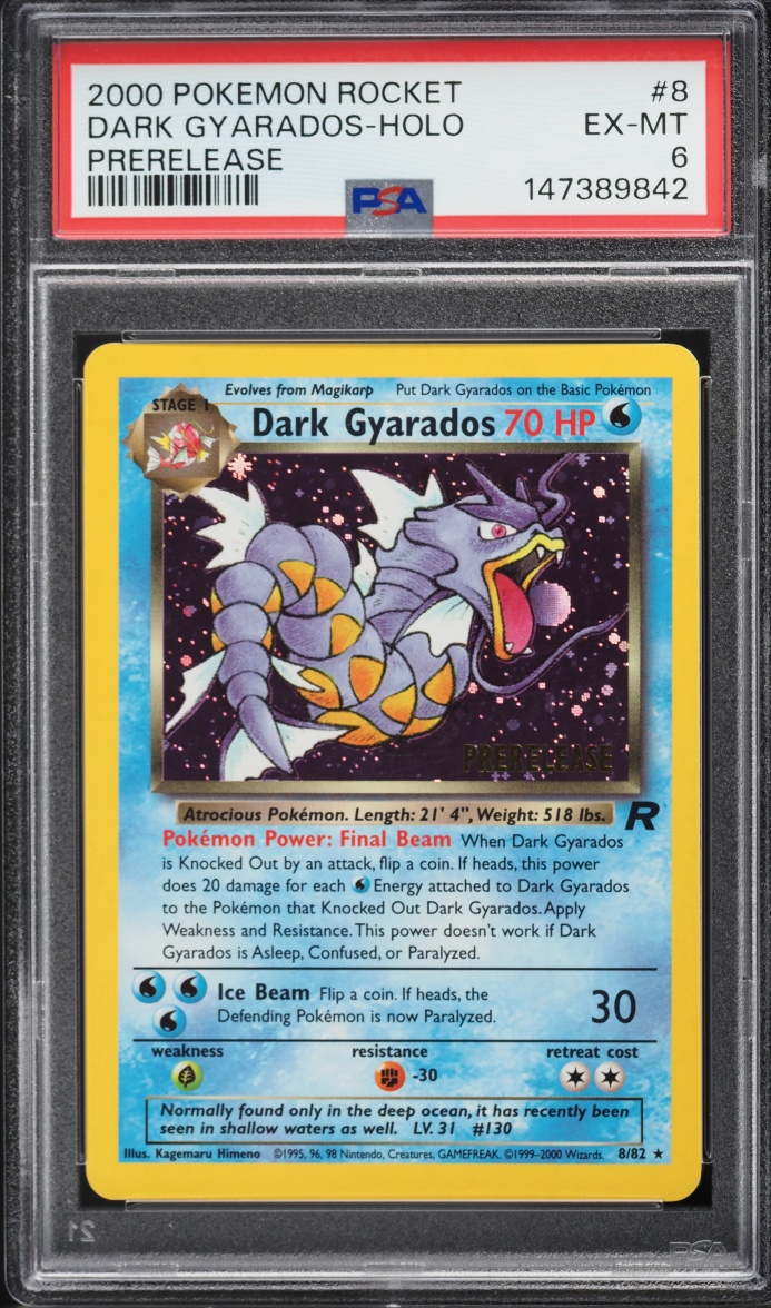 2000 Pokemon Team Rocket Prerelease Holo Dark Gyarados #8 PSA 6 EXMT