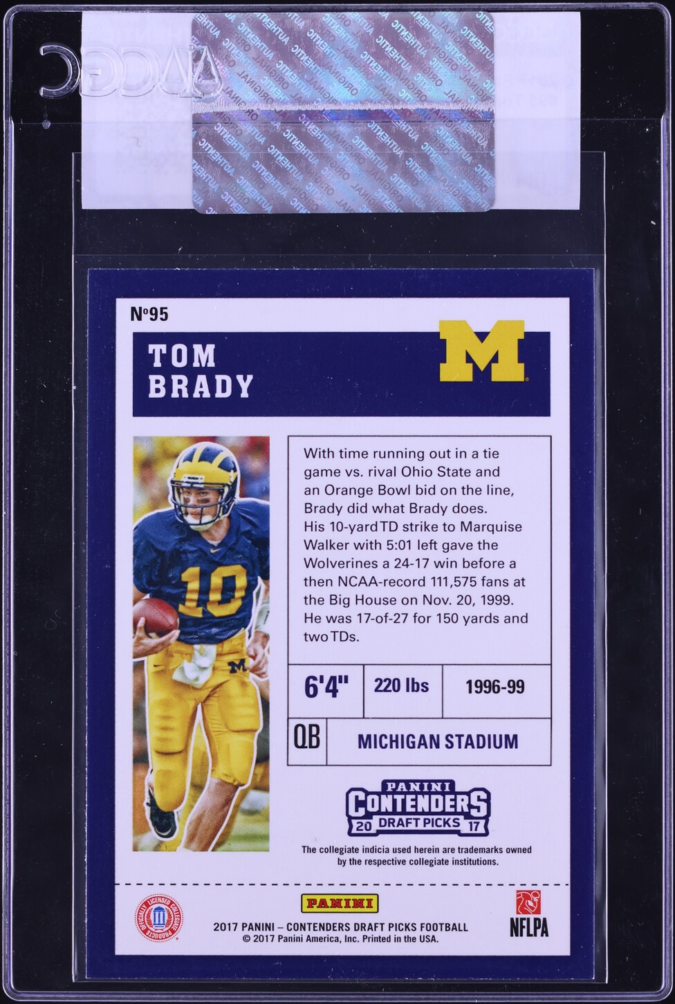 2017 Panini Contenders Draft Picks Tom Brady #95 CGC AUTH
