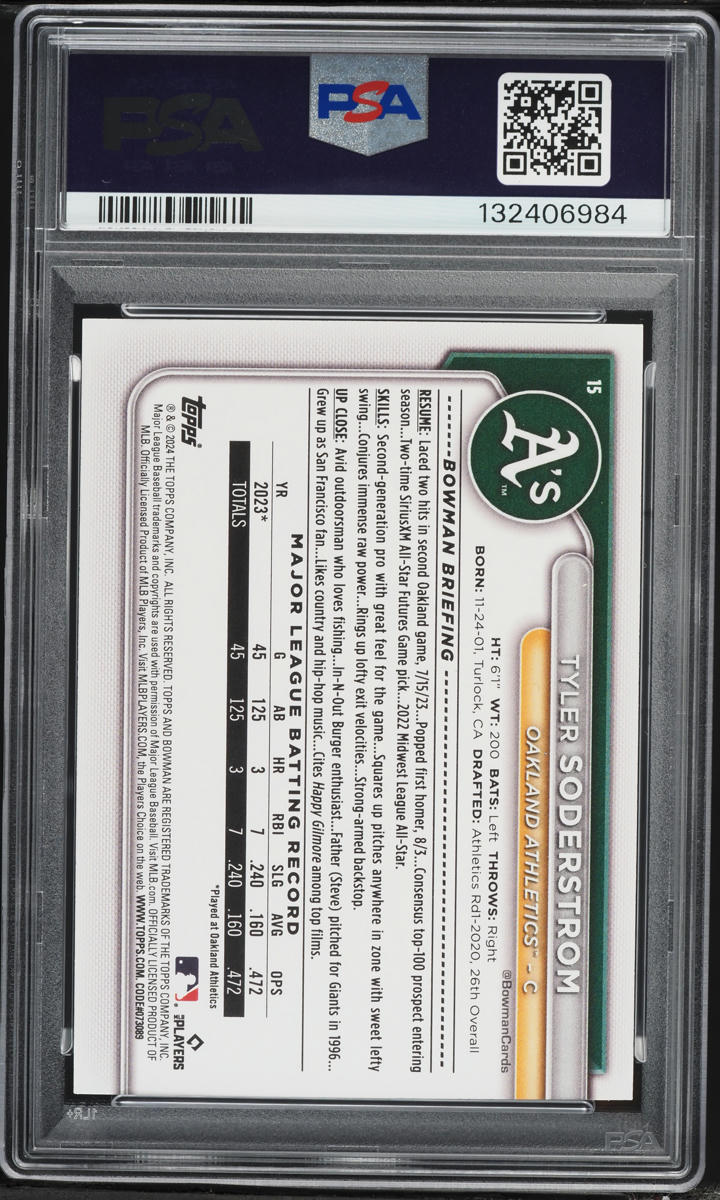 2024 Bowman Tyler Soderstrom ROOKIE #15 PSA 9 MINT