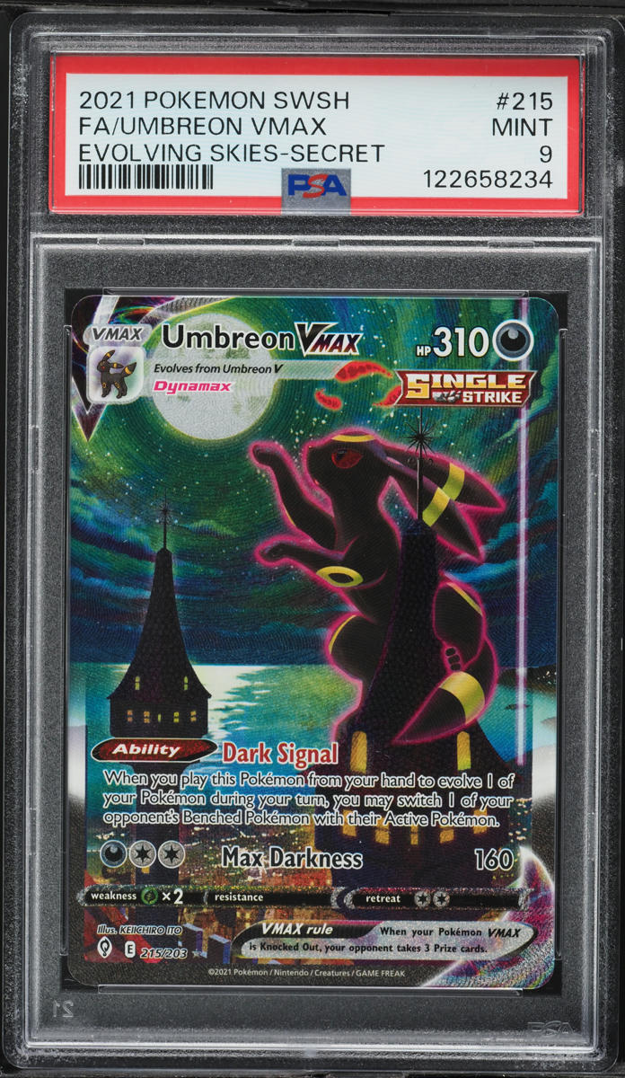 2021 Pokemon Sword & Shield Evolving Skies Alt Art Umbreon VMAX #215 PSA 9 MINT
