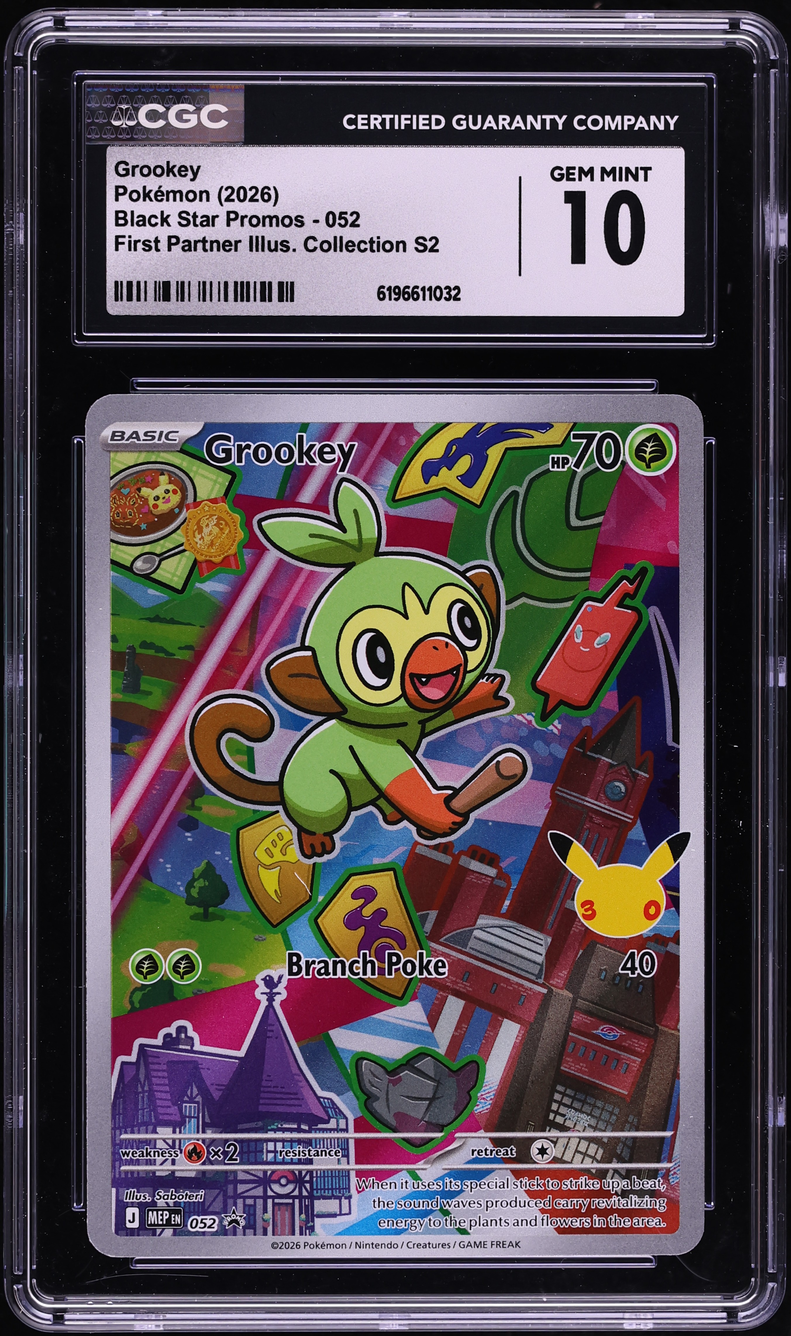 2026 Pokemon Mega Promo First Partner Illustration S2 Full Art Grookey #52 CGC 10 GEM MINT