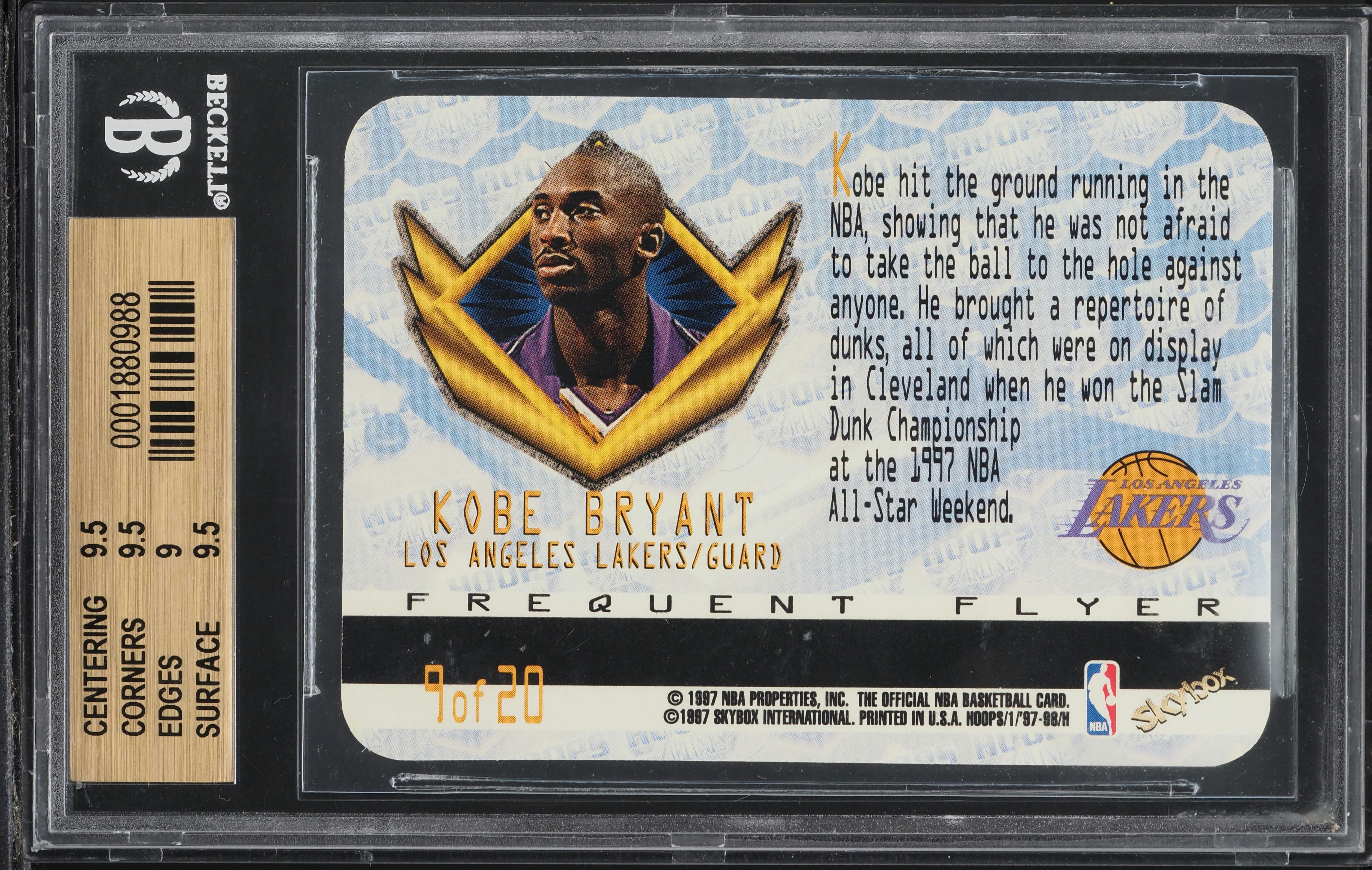 1997 Hoops Frequent Flyer Club Kobe Bryant #FF9 BGS 9.5 GEM