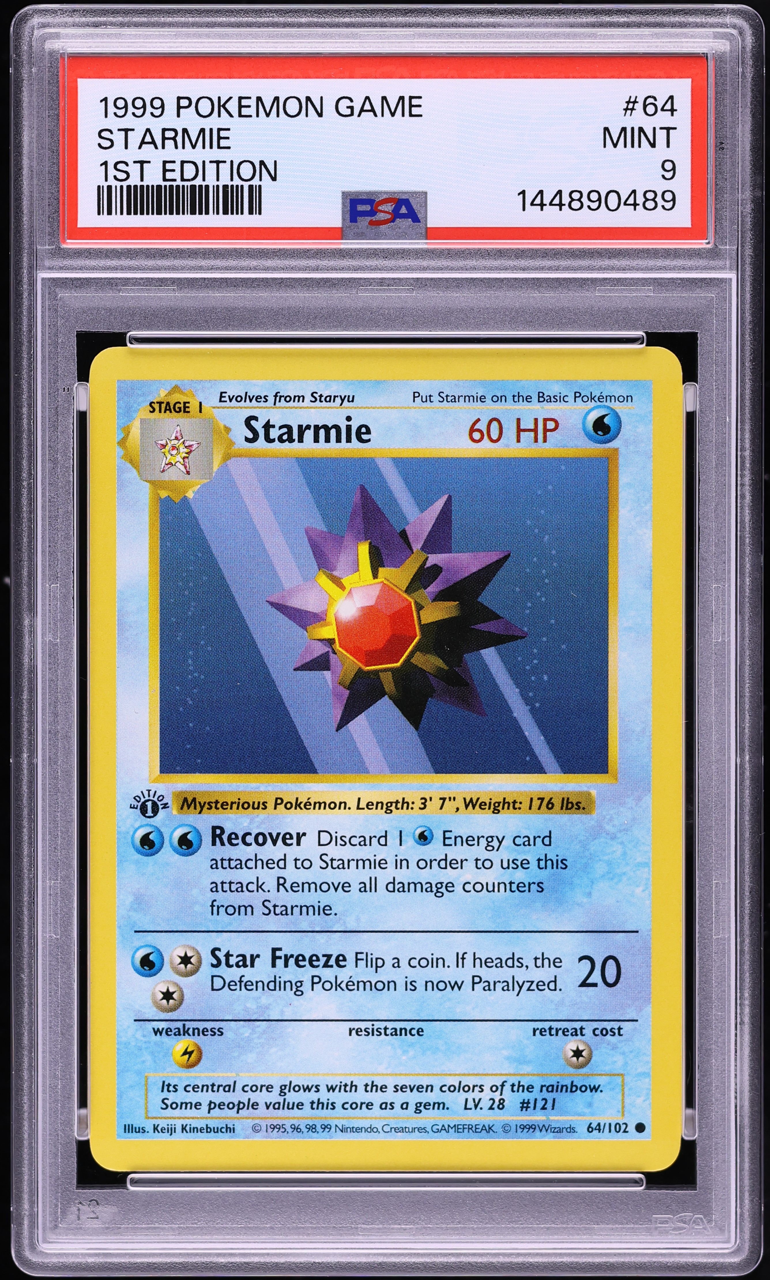 1999 Pokemon Base Set Shadowless 1st Edition Starmie #64 PSA 9 MINT