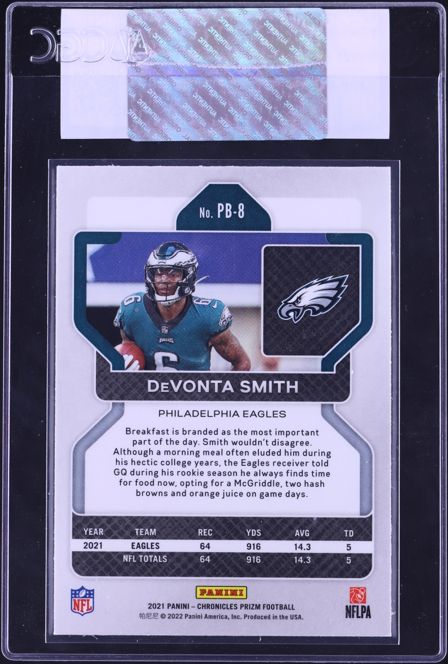 2021 Panini Chronicles Prizm Black DeVonta Smith ROOKIE #PB-8 CGC AUTH