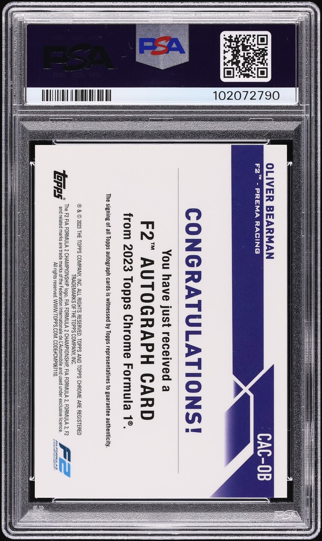 2023 Topps Chrome Formula 1 F2 Gold Wave Oliver Bearman AUTO