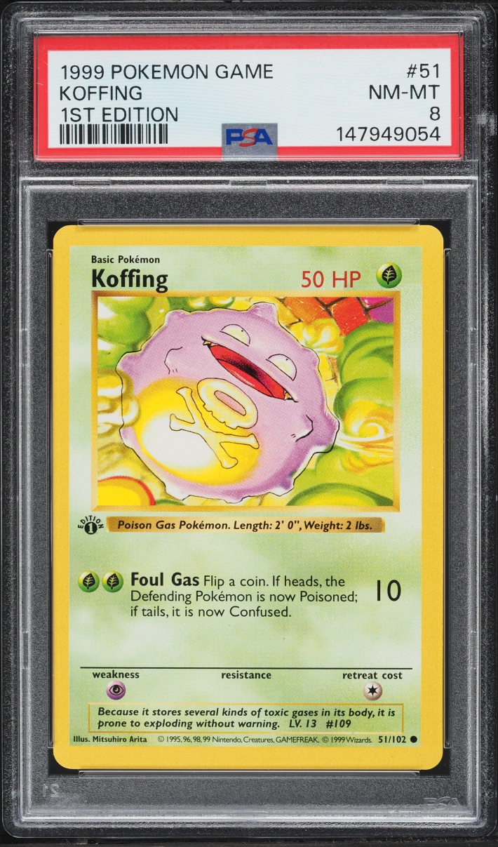 1999 Pokemon Base Set Shadowless 1st Edition Koffing #51 PSA 8 NM-MT