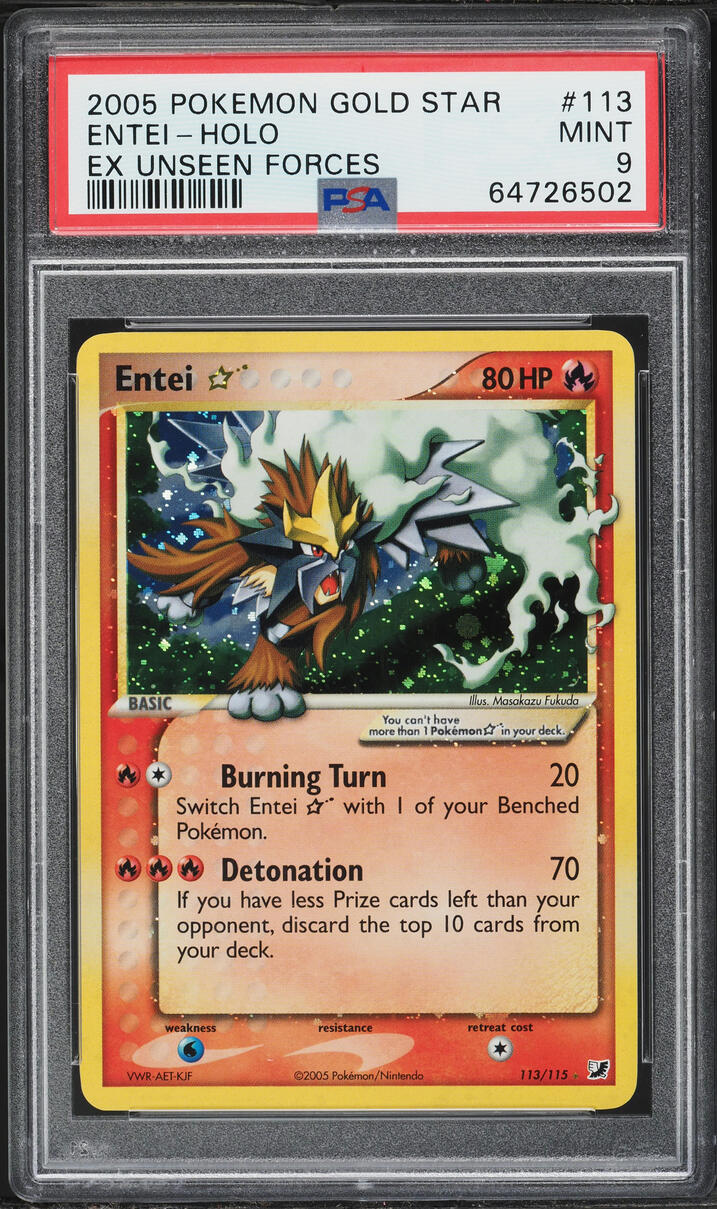 2005 Pokemon EX Unseen Forces Holo Entei Gold Star #113 PSA 9 MINT