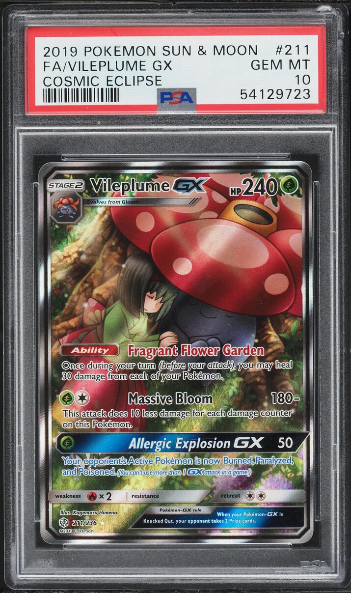 2019 Pokemon Sun & Moon Cosmic Eclipse Full Art Vileplume GX #211 PSA 10 GEM MINT