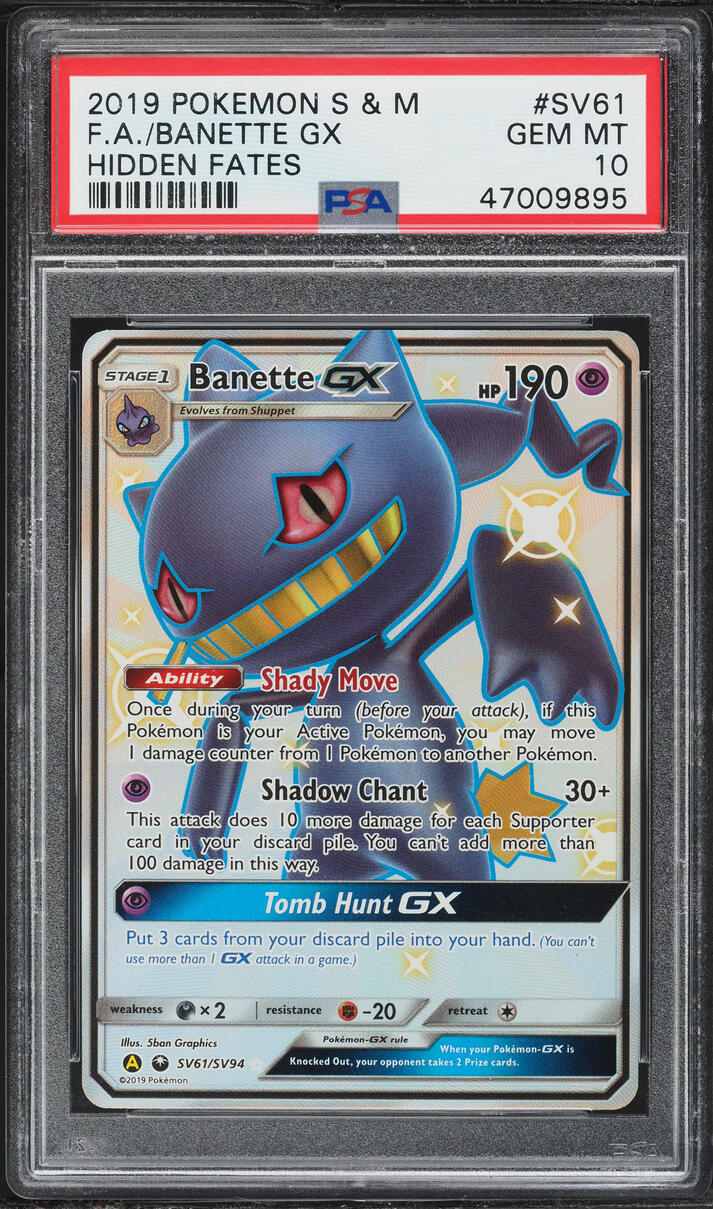 2019 Pokemon Sun & Moon Hidden Fates Shiny Banette GX #SV61 PSA 10 GEM MINT
