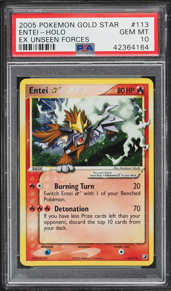 2005 Pokemon EX Unseen Forces Holo Entei Gold Star #113 PSA 10 GEM MINT