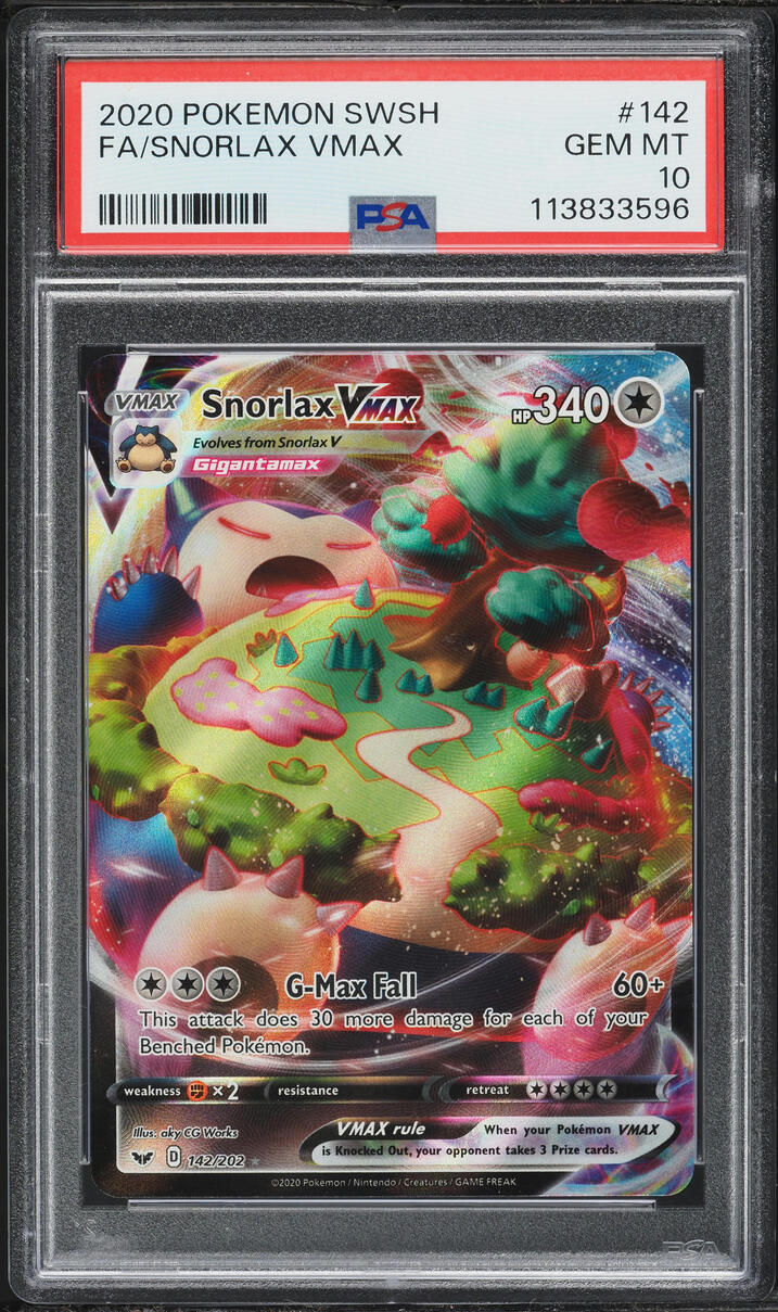 2020 Pokemon Sword & Shield Full Art Snorlax VMAX #142 PSA 10 GEM MINT