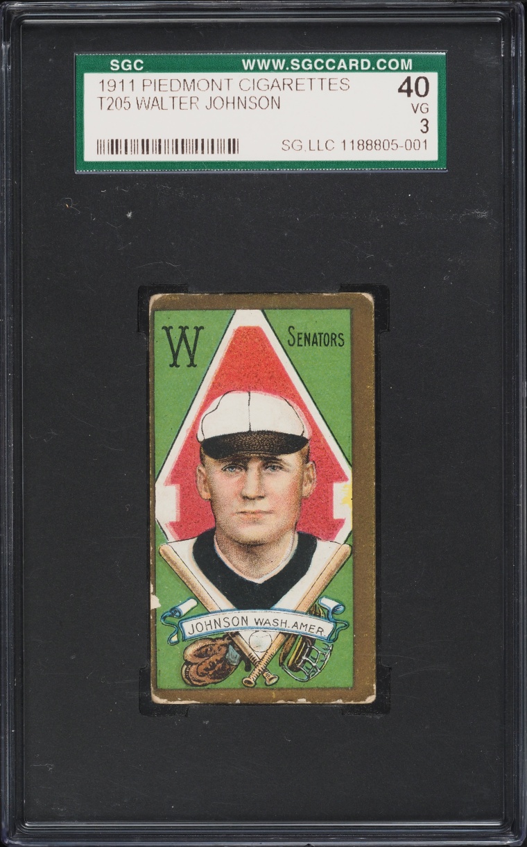 1911 T205 Gold Border Walter Johnson PIEDMONT SGC 3 VG