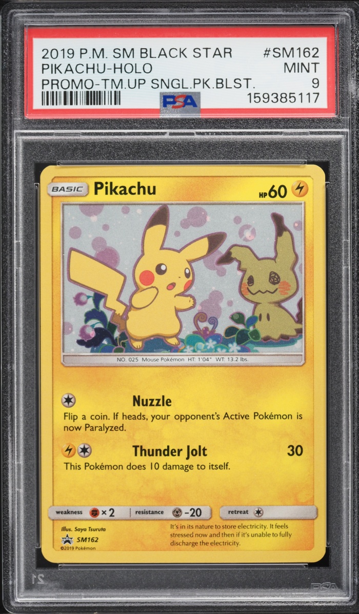 2019 Pokemon Sun & Moon Black Star Promo Team Up Holo Pikachu #SM162 PSA 9 MINT