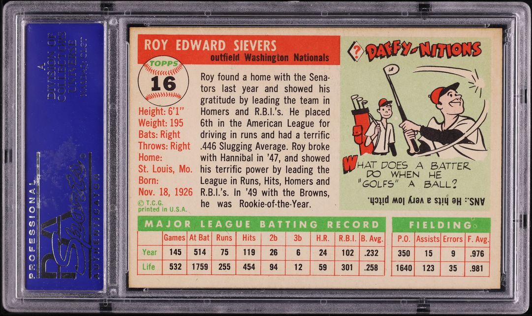 1955 Topps Roy Sievers #16 PSA 8 NM-MT