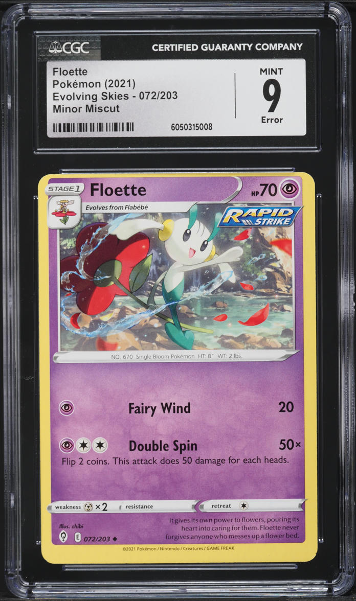 2021 Pokemon Sword & Shield Evolving Skies Minor Miscut Floette #72 CGC 9 MINT