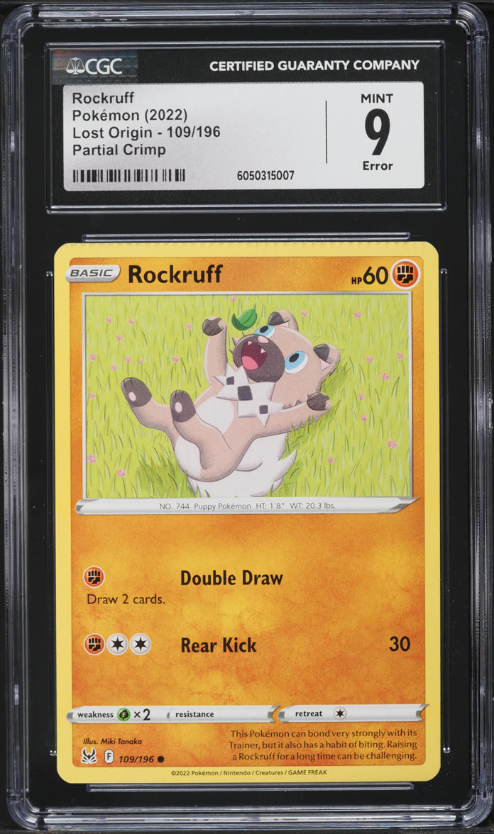 2022 Pokemon Sword & Shield Lost Origin Partial Crimp Rockruff #109 CGC 9 MINT