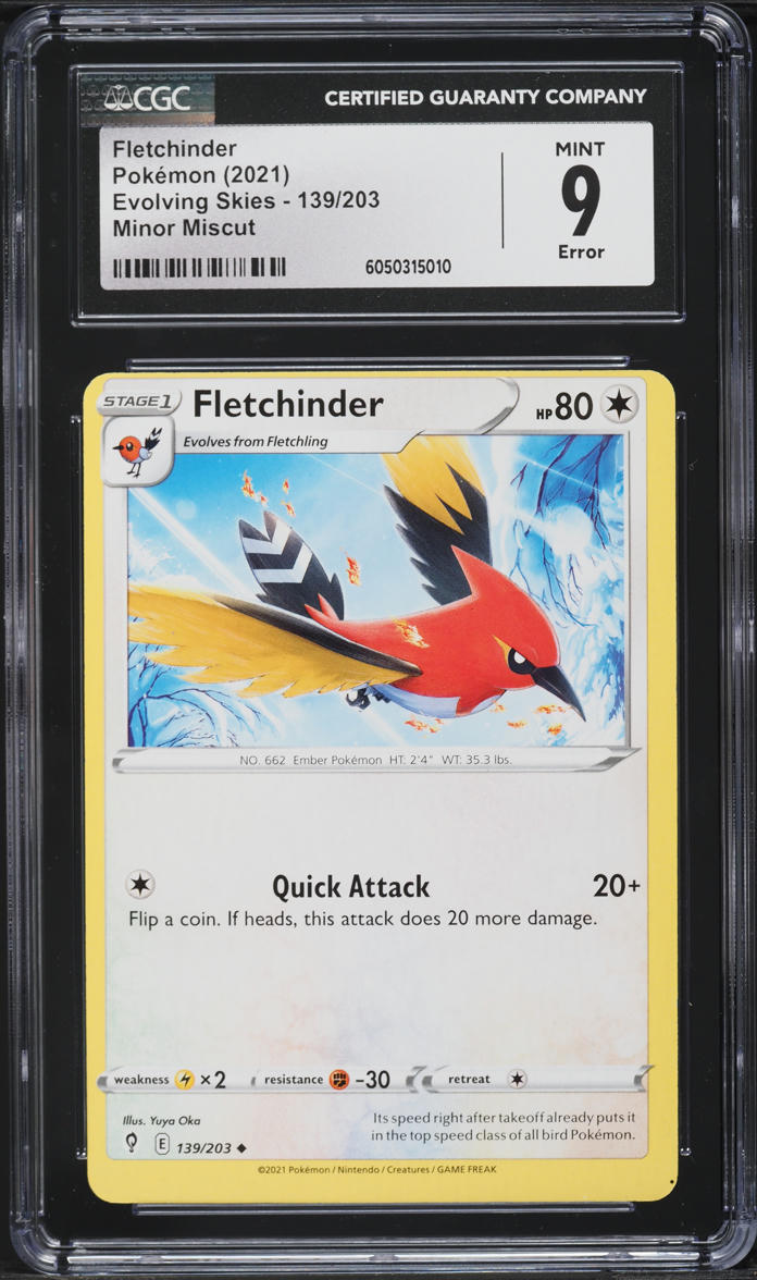 2021 Pokemon SWSH Evolving Skies Minor Miscut Fletchinder #139 CGC 9 MINT