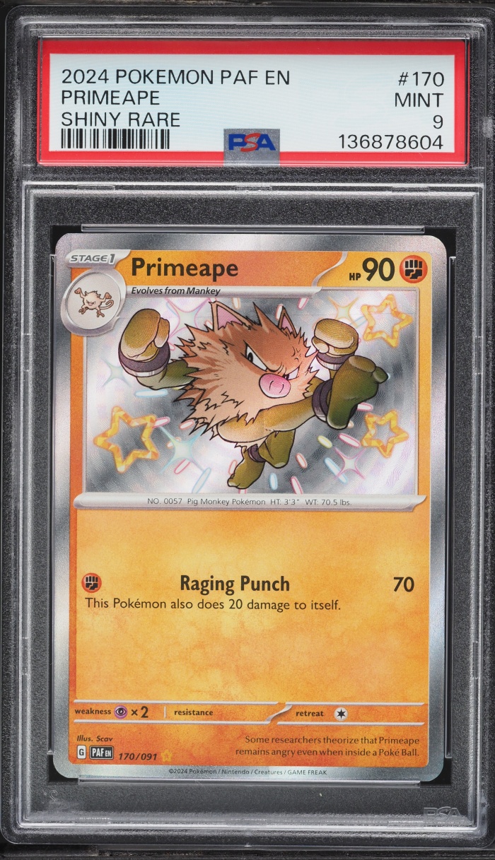 2024 Pokemon Scarlet & Violet Paldean Fates Shiny Primeape #170 PSA 9 MINT