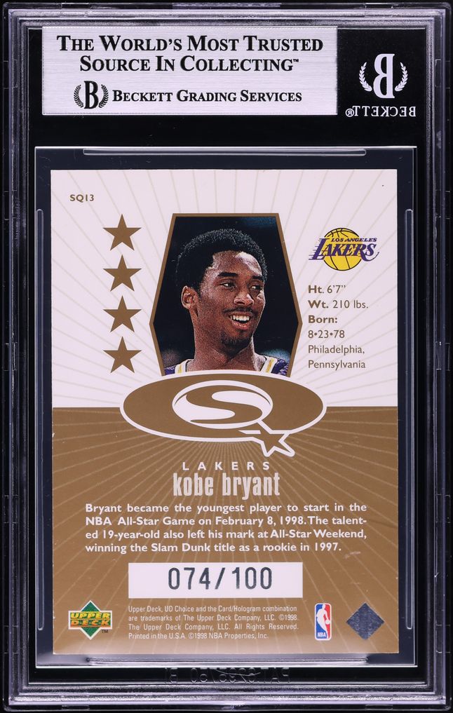 1998 Upper Deck Choice Starquest Gold Kobe Bryant /100 #SQ13 BGS 6.5 EXMT+