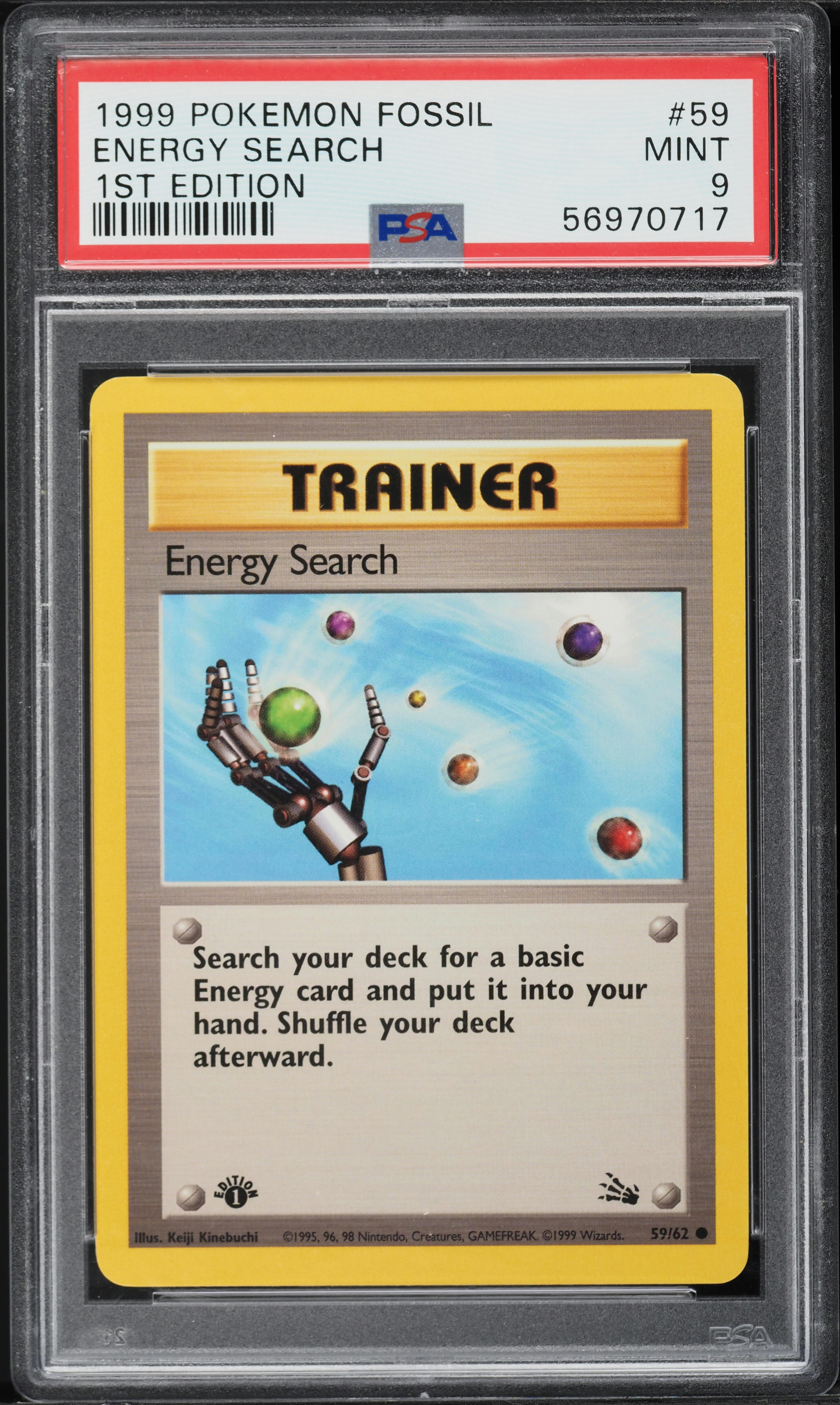 1999 Pokemon Fossil 1st Edition Energy Search #59 PSA 9 MINT