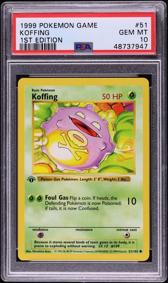 1999 Pokemon Base Set Shadowless 1st Edition Koffing #51 PSA 10 GEM MINT