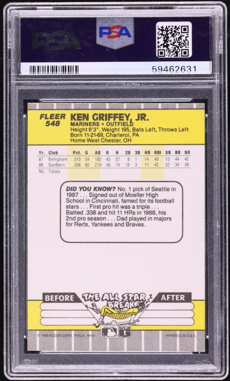 1989 Fleer Ken Griffey Jr. ROOKIE #548 PSA 7 NRMT