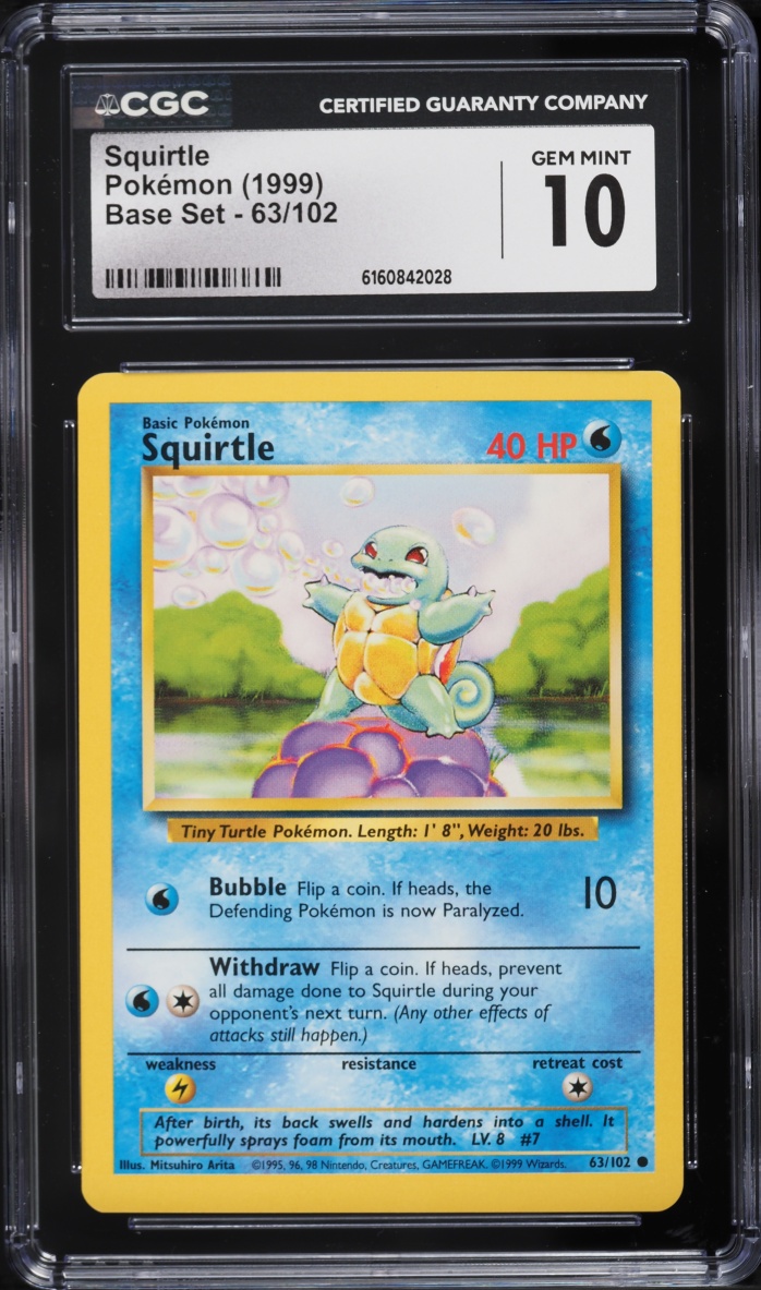 1999 Pokemon Base Set Squirtle #63 CGC 10 GEM MINT