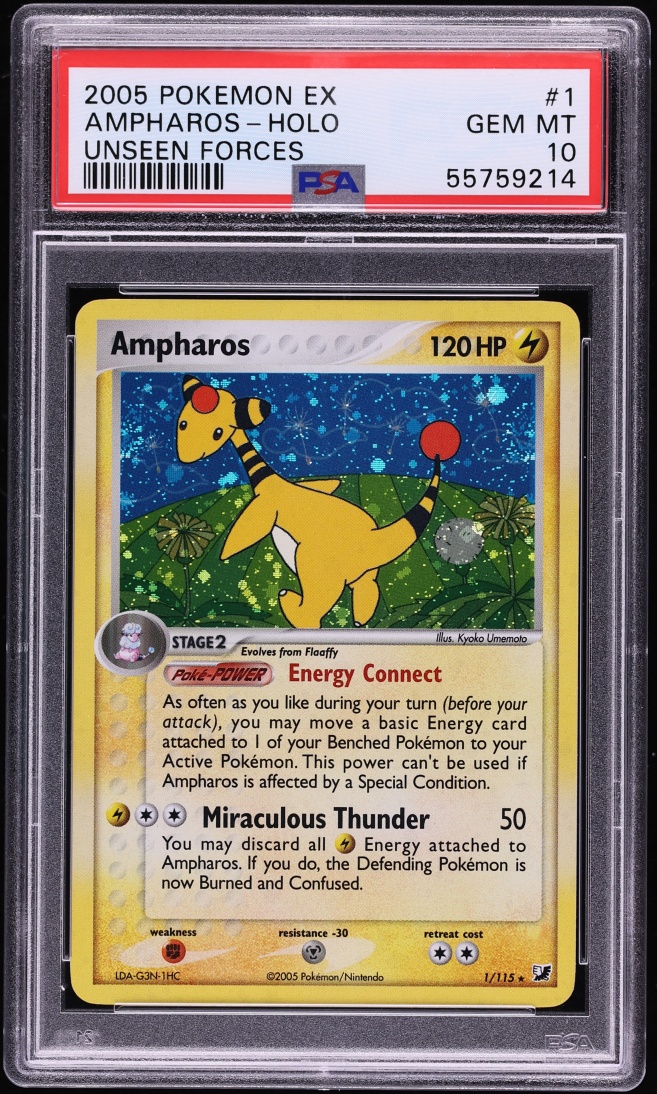 2005 Pokemon EX Unseen Forces Holo Ampharos #1 PSA 10 GEM MINT