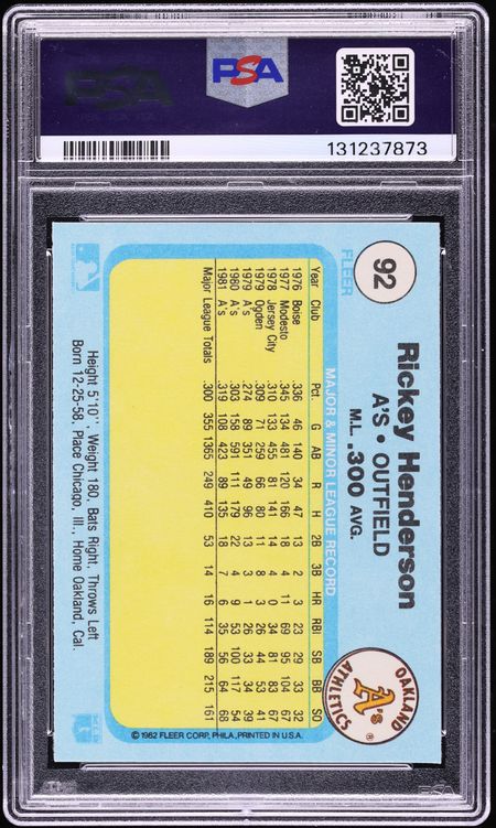 1982 Fleer Rickey Henderson #92 PSA 7 NRMT