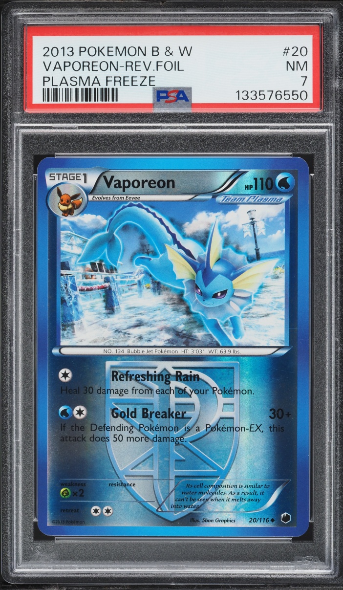 2013 Pokemon Black & White Plasma Freeze Reverse Holo Vaporeon #20 PSA 7 NRMT