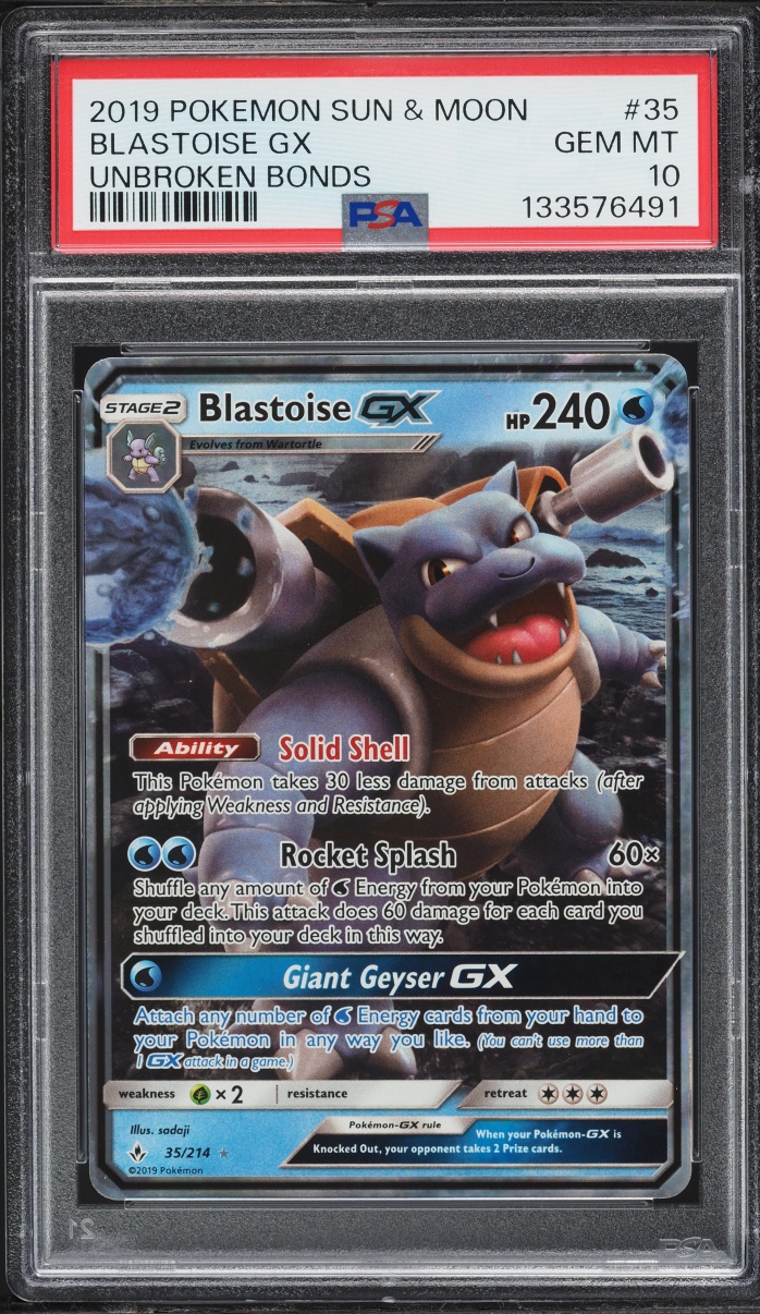 2019 Pokemon Sun & Moon Unbroken Bonds Holo Blastoise GX #35 PSA 10 GEM MINT