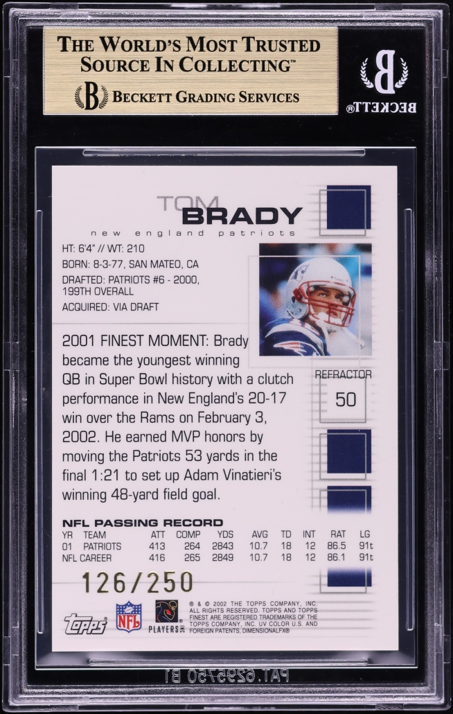 2002 Finest Refractor Tom Brady /250 #50 BGS 9.5 GEM MINT